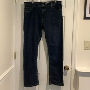 WRANGLER Men’s Dark Wash Slim Straight Stretch Workwear Denim Jeans 38x32
